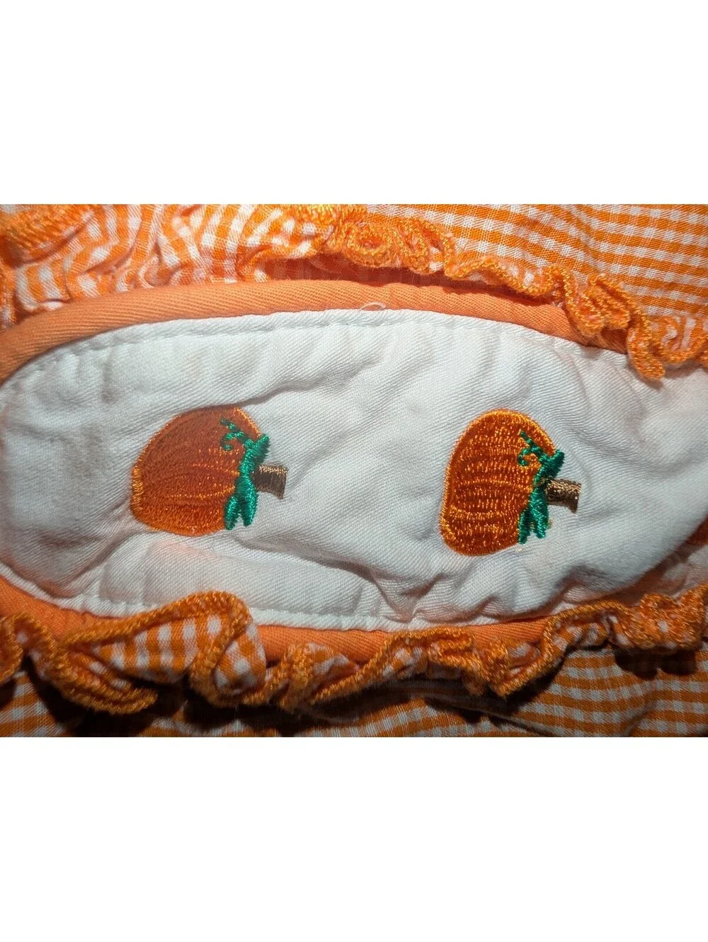Vintage Orange Gingham Dress with Pumpkin Embroidery, Size 8